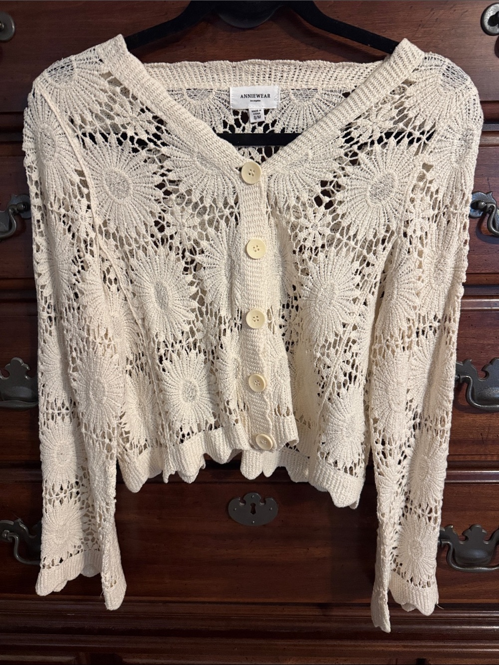ANNIEWEAR Cream Crochet Button-Front Cardigan